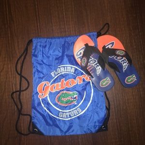 University of Florida: drawstring bag and sandals